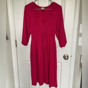 Universal Thread Fuchsia Maxi Dress with V-Neck and Tie Waist